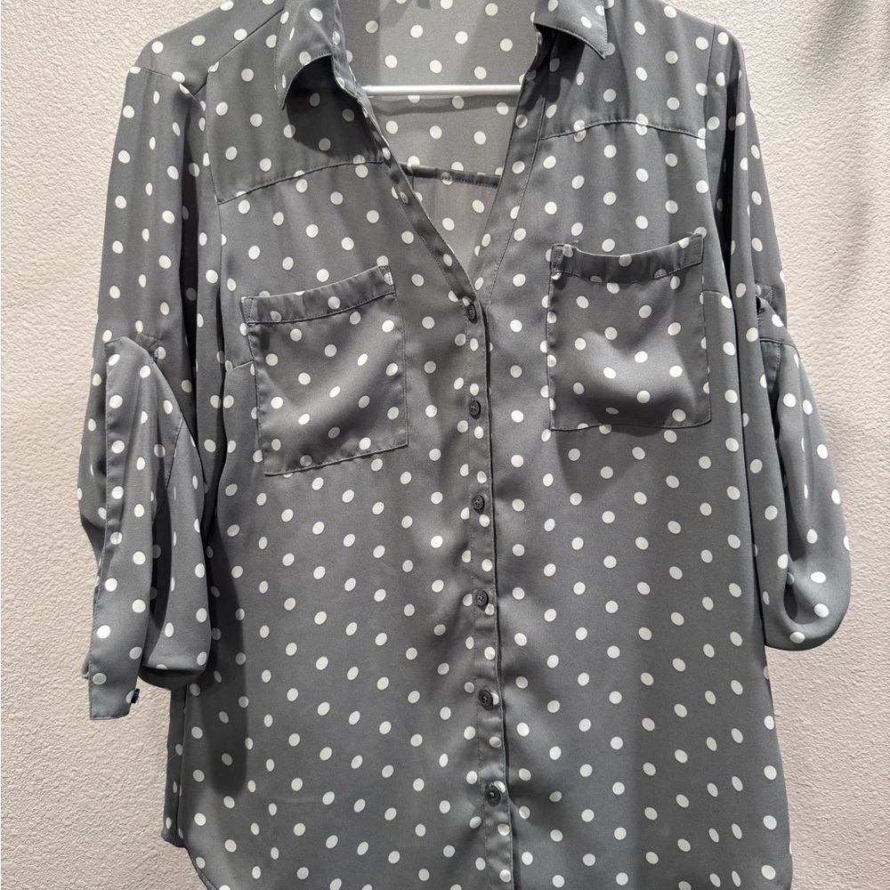 Express Gray Polka Dot Portofino Shirt
